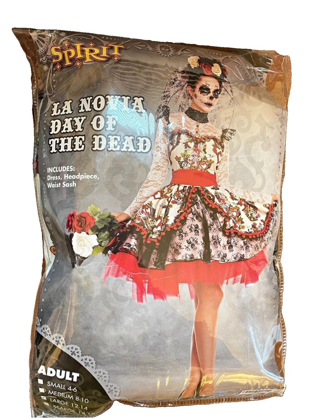 Spirit Red & White Floral Day of the Dead Dress NWOT Large 12/14